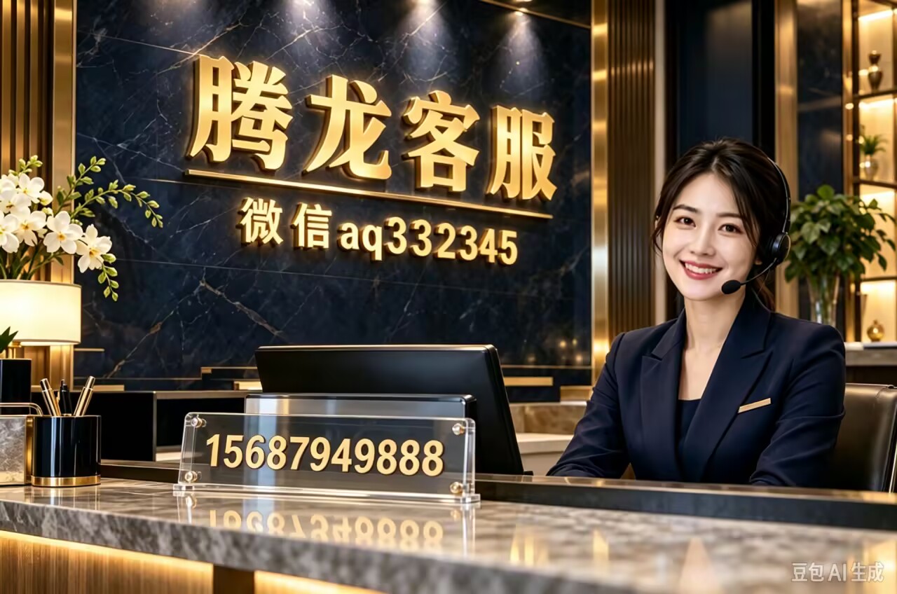 腾龙客服接待场景，墙面微信77296577，电话18469895268